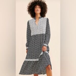 Louche Women's 4 Elsie Flower‎ Spot Print Midi Dress Black White Floral Pockets
